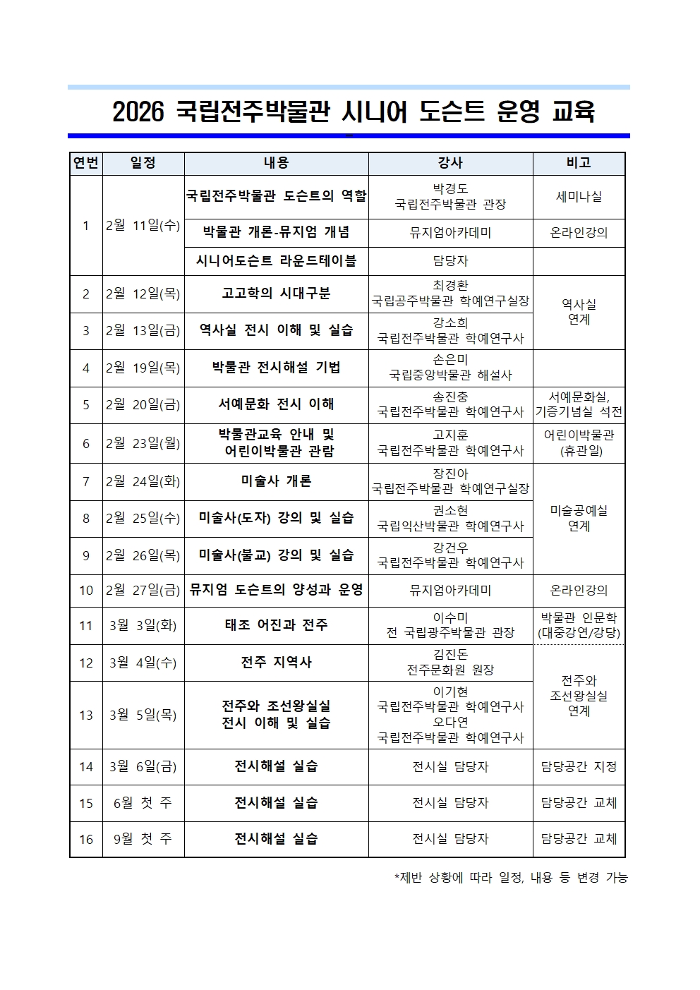시니어 도슨트 일정표